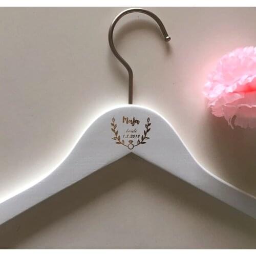 Custom Name & Date Personalized Wedding Hanger Bride and Groom Rustic Wood Bridal Dress Hangers Bridesmaid Gifts