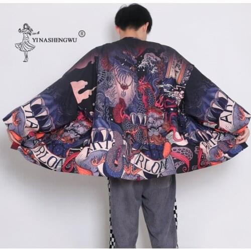 Japanese Style Kimono Men Bathrobe New Print Dragon Sleepwear Man Long Sleeve Summer Robe Fashion Asian Harajuku Loose Clothes