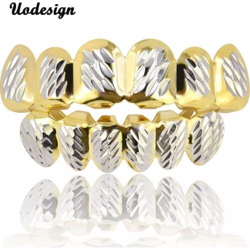 Hip Hop Teeth Grillz Gold Silver Color Plated Micro Pave Rainbow CZ Stones Top & Bottom Mouth Teeth Grills Sets