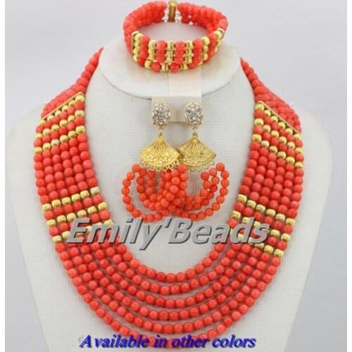 African Costume Jewelry Set Pink/Red Coral Beads Jewelry Set 6 Layers Fashion Nigerian Wedding Jewelry Set Free Shipping CJ145
