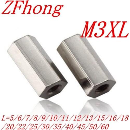 100pcs/lot Brass Standoff with nickel plated m3 3mm femele female brass hex spacer