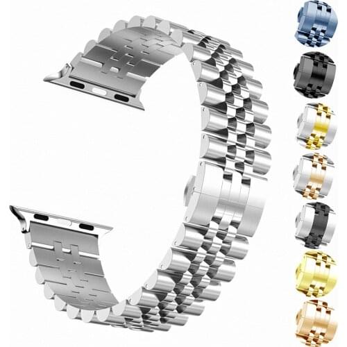 Metal Strap for Apple Watch Band 44mm 42mm 40mm 38mm Five beads stainless steel Watchbands Bracelet for iWatch 6 SE 5 4 3 2 1