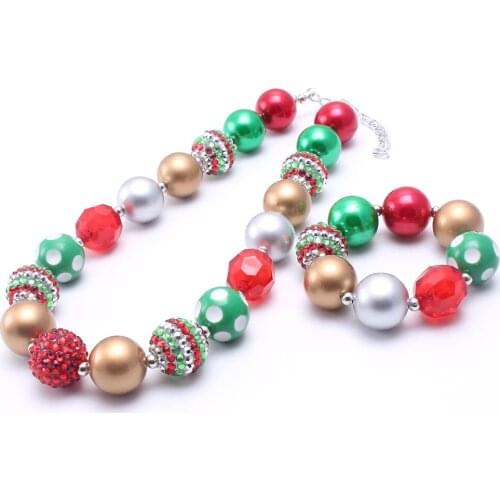 MHS.SUN Child Girls Christmas Necklace Bracelets Set Fashion Festival Chunky Beads Jewelry Set For Kids Toddler Gifts