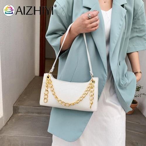 Fashion Women Gradient Color Alligator Pattern PU Leather Shoulder Underarm Bag Ladies Casual Chain Small Purse Handbags Soft