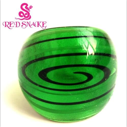 RED SNAKE Fashion Ring Handmade Green color with black Galactic band Murano Glass Rings