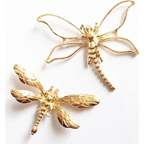 SEA MEW 10 PCS 2.6*4.6cm 4.4*4.8cm Fashion Metal Alloy KC Gold Dragonfly Connectors Charm For Jewelry Making