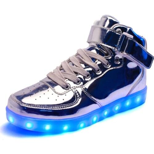 MR CO Hot Sale Golden Silver Big Size 46 Led Shoes Men Glowing Cool Light Flat Shoes High-top Light Up Boots For Adults