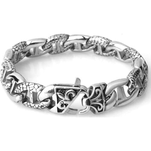 Hip Hop Mens Bracelet 316L Stainless Steel Silver Color Curved Curb Link Chain Bracelets for Men Wholesale Jewelry 14mm 21cm