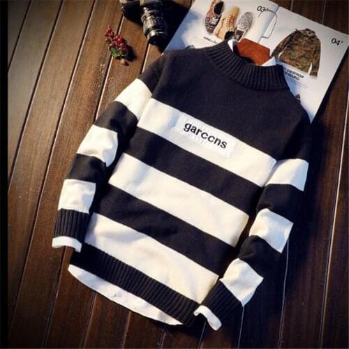 2019 New Fashion Brand Mens Sweater Pullover Striped Loose Jumpers Knitred Woolen Autumn Korean Style Casual Men Clothes