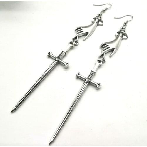 New Tarot Earrings Large Sword Antique Hand Statement Gothic Medieval Witchy Mystery New Classics Fashion Women Gift