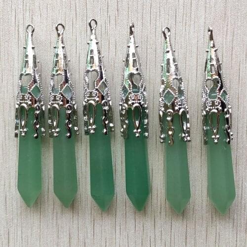 New Fashion Natural green aventurine for Divination Wicca Birthstone pillar pendants jewelry 6pcs/Lot wholesale free shipping