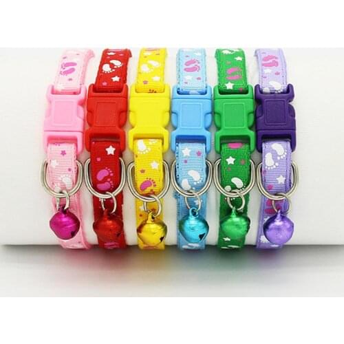 1Pc Pet Collar Cartoon Cute Fashion Paws Pattern Pet Puppy Collars with Bell for Small Dogs Necklace Durable