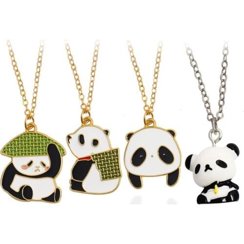 Cute panda Pendant Necklace Cartoon animal Bamboo hat Bamboo basket Fun Necklace Gifts for children
