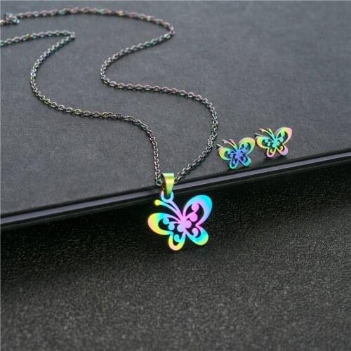 Fashion Colorful Shiny Butterfly Necklace Stainless Steel Pendant Necklace Female Jewelry Necklace Christmas Jewelry Necklace