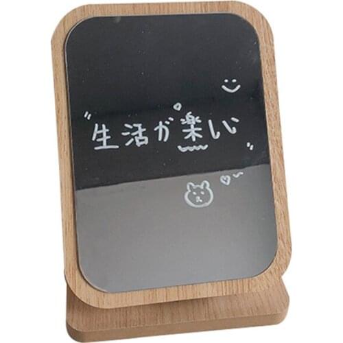 Rectangle Standing Vanity Makeup Mirror Cosmetic Mirror Vintage Table Mirror with Wood Frame and Stand for Bedside Bathroom