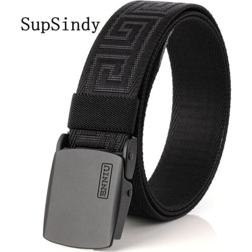 SupSindy Fashion Casual men belt Black metal buckle Nylon canvas waist belt luxury designer Jeans for women belts high quality