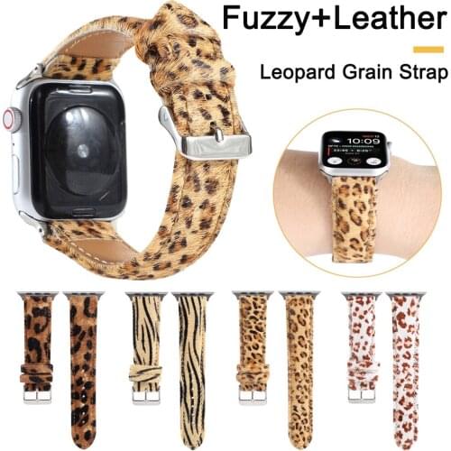 Fuzzy Leather Leopard Grain Strap for Apple Watch 6 Band Series SE/5/4/3/2 Men/Women Fashion Bracelet for iWatch 44/40mm 42/38mm