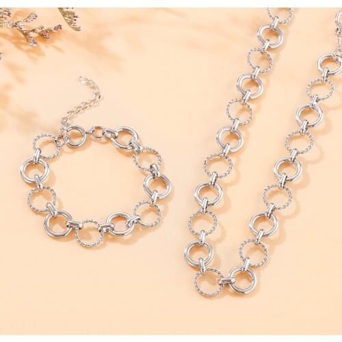 Fashion Lock Necklace Bracelet for Women Twist Gold Silver Color Chunky Choker Chain Party Jewelry Set