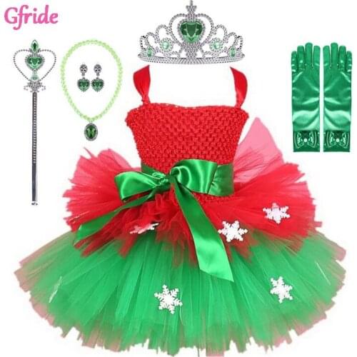 Girls Christmas Elf Red Costume Kids Green White tutu dress With Headband Snowman Set Halloween Free Christmas Stocking 2-8 year