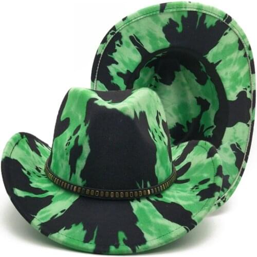 Cowboy hat fluorescent green fedora riding hat spots female summer 2021 new hip-hop retro curly cowboy hat Panama