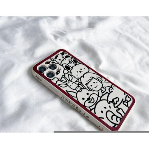 Ins Cartoon Drawing Animal Black White Lines for Iphone 12 Pro Case Cute XR Shell 11 7 8 PLUS X XS MAX Silicone Protective Cover