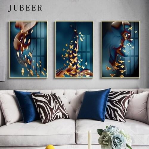 Modern Abstract Canvas Painting Wall Art Deco Picture Fish Butterfly Bird Abstract Art Poster Color Canvas Print For Living Room