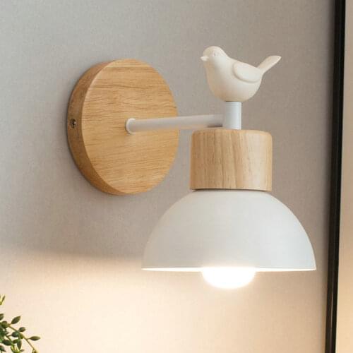 Modern Bird Lamp Sconce Wall Lights Fixtures Wood Base Vanity Light Living Room Simple Wall Lamp for Home Decor Beside Lamps