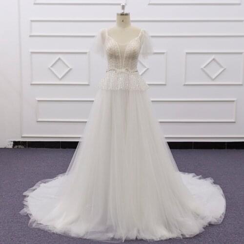 Eslieb Wedding Dress A-line 2021 vestidos de noiva for Women Rhinstone V Neck свадебное платье suknia ślubna Bridal Dress JL726