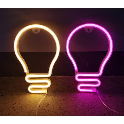 Light Bulb Shape LED Neon Light Colorful Rainbow Neon Sign Wall Hanging Night Lamp Party Holiday Wedding Festival Decoration