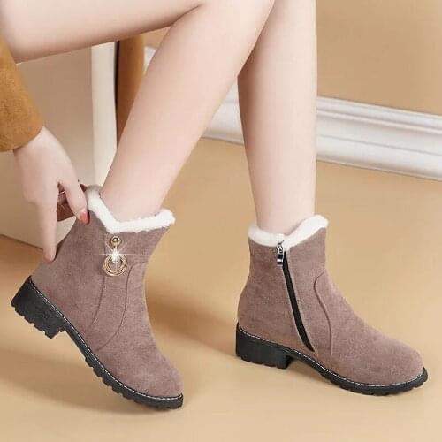 Womens ankle boots winter outdoor warm boots ladies snow boots thick heel ladies short boots