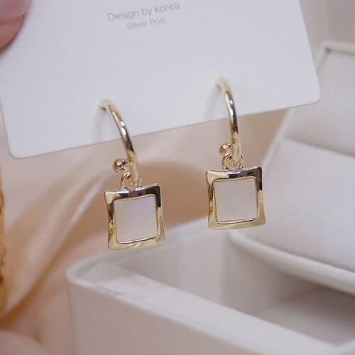 14K Gold Plated Elegant Shell Square Stud Earrings for Women AAA Cubic Zircon Delicate Jewelry Simple Style Earrings