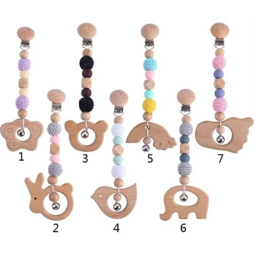 1 Pc Baby Teether Teething Pendant Wooden Nursing Molar Soother Pram Clip Hanging Toy Stroller Chain Rattle Mobile Holder