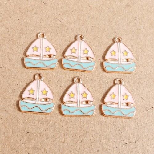 10pcs 16*19mm Enamel Sailing Boat Charms for Jewelry Making DIY Pendants Necklaces Earrings Keychain Charms Crafts Accessories