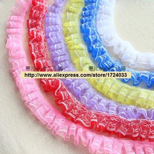 Free shipping 1inch 10m/lot ruffle lace trimming ribbon decoration for babydoll lace ribbon trim for garment sewing Z686