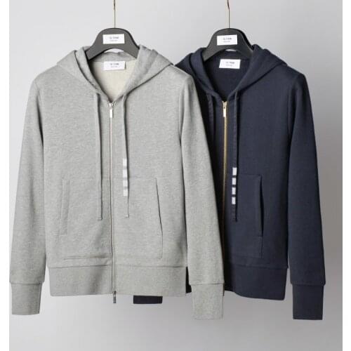 2021 Fashion TB THOM Brand Spring Autumn hooded Cardigan Clothing Cotton Men Sweatshirts Hoodies Solid Casual Sportswear Coat