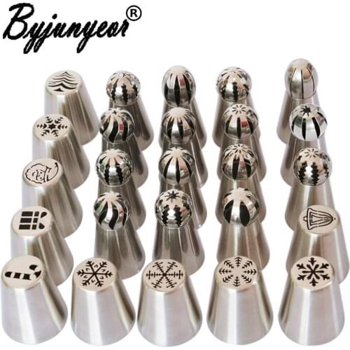 25PCS/set Christmas Style Russian Tulip Nozzle Bakeware Icing Piping Tips Baking Pastry Cake Decorating Tools CS139