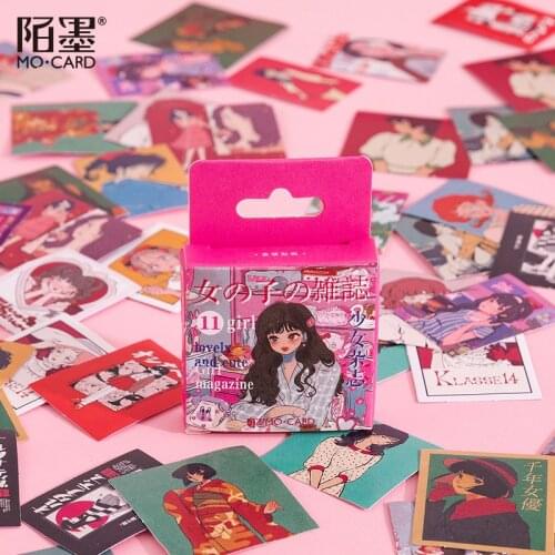 46 Pcs Kawaii Stickers Set Washi Scrapbooks Sticker Set Cartoon Girl Diy Decorative Stickers Diy Label For Scrapbooking Planner