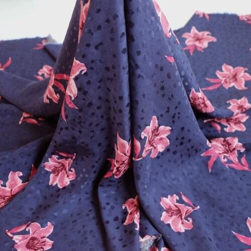 50cm*145cm Navy Floral Viscose Fabric For DIY Sewing Summer Dress Jacquard Rayon Patchwork Fabric Silky