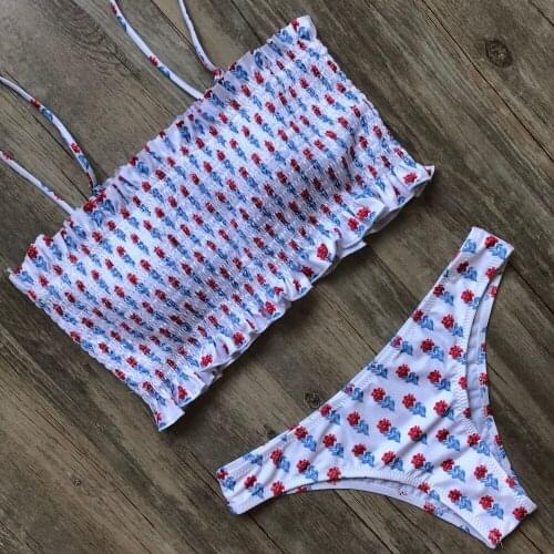 Printed Bikini Pleated Bikinis Women Tube Top Swimsuit Swimwear Female Brazilian Push Up Bikini Set Beach Wear Bathing Suit