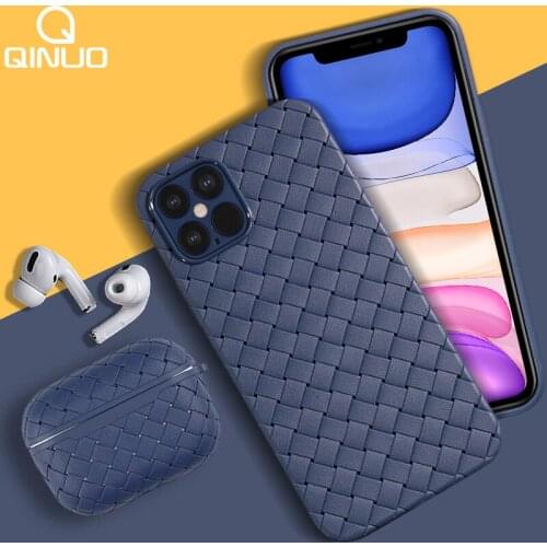 Breathable Weaving Grid Set Cover Case For Airpods and iPhone 12 Mini 11 Pro Max XS 7 8 Plus X XR SE 2020 Soft Leather Silicone