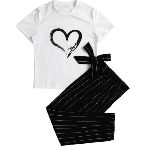 Kids Girl Clothes Letters Heart Print Sport Crop Tops+Stripes Pants Children Clothing Summer Teen Workout Dancewear Workout Sets