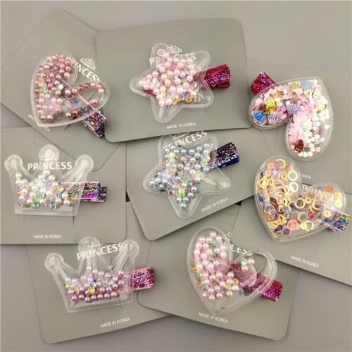 Transparent Sequin Quicksand PVC Childrens Star Crown Hairpin