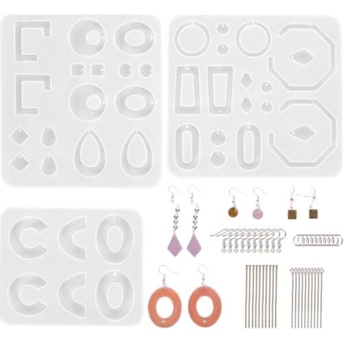 Resin Jewelry Molds, Resin Molds for Earring Resin Molds Earring Making Kit with Earring Hooks, Jump Rings, Eye Pins