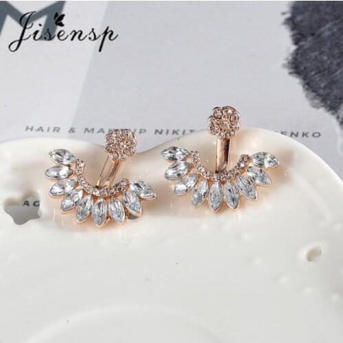 Jisensp Delicate Rhinestone Leaf Shape Ear-Jackets Korean Fashion Jewelry for Women Piercing Ear Studs Wedding Engagement Gift