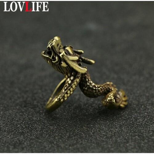 Vintage Creative Men Dragon Rings Retro Pure Copper SolidAdjustable Size Punk Hip Hop Ring Party Bands Fashion Jewelry Gifts