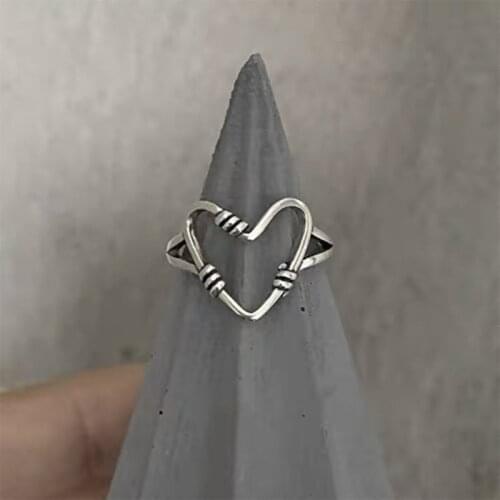New Silver Color Hollowed-Out Heart Shape Open Ring Design Cute Fashion Love Jewelry for Women Girl Gifts Adjustable 2021 Trend