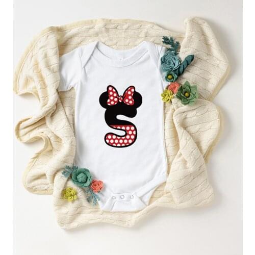 Newborn Baby Rompers Summer White Soft Baby Boys Girls Jumpsuits Minnie Mouse Alphabet ABC Printed Infant Bodysuits Onesie Baby