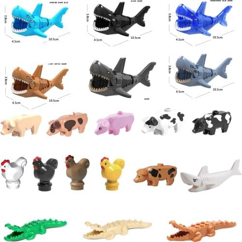 [MOC Hub] Pink Pig Animals Building Blocks Brick Horse Crocodile Gorilla Tiger Kids Toys Animal Lockings Figures Assemble