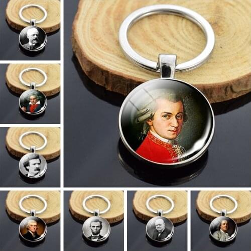 Trendy Double Sides Keychain Keyrings Clear Glass Cabochon Keychains for Women Party Vacation Gifts Famous Artist Photo Jewelry