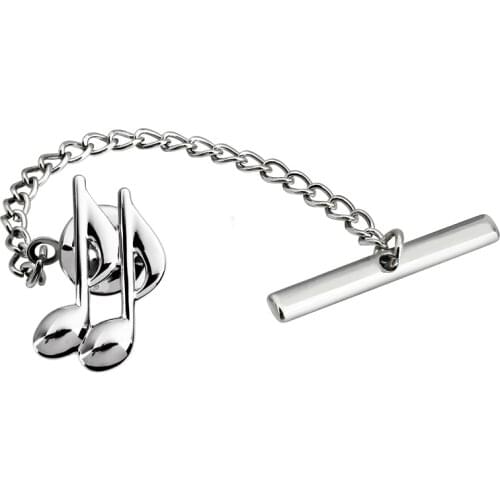 HAWSON Mens Musical Note Tie Tacks Trendy Rhodium Tie Tack/Pin with Chain for Men Best Concert Gift Tie clip
